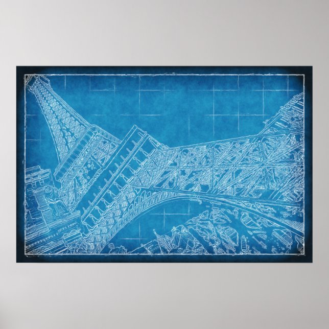 Oui! Las Vegas! Eiffel Tower Blueprint Poster (Front)