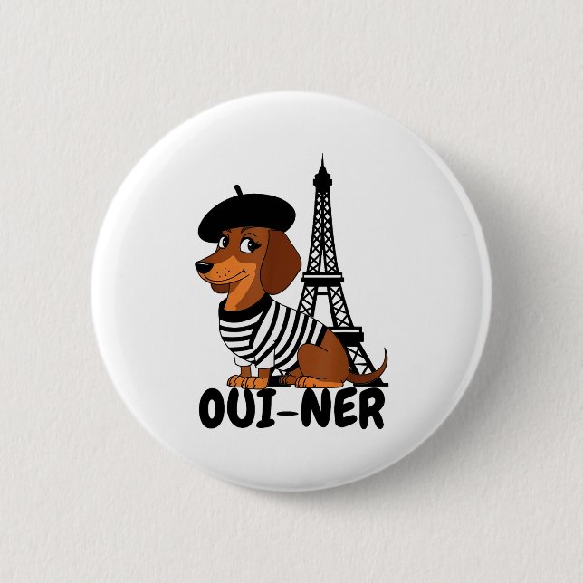 Oui-ner Dog Funny Dachshund Wiener Sausage Ween Do Button (Front)
