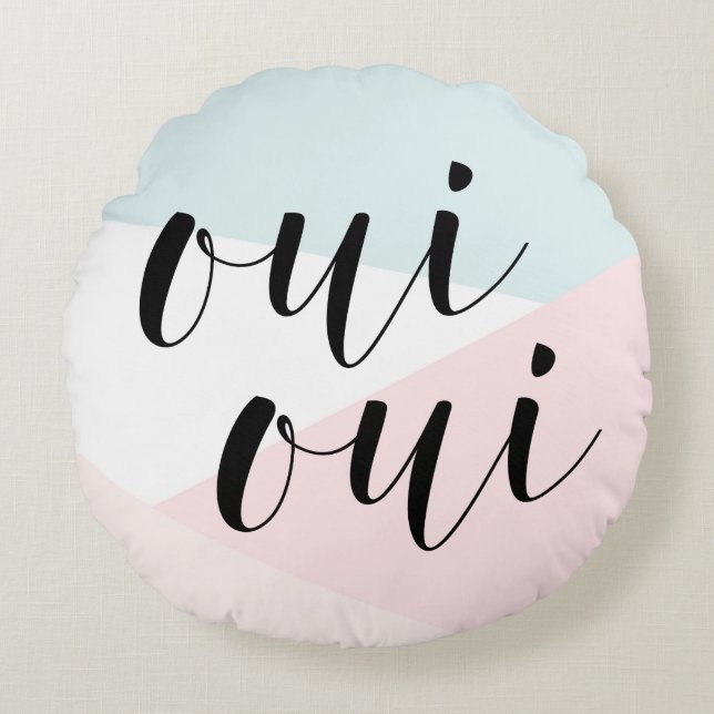 Oui Oui Modern Calligraphy Blush Geometric Round Pillow (Front)