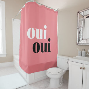 Oui Oui Modern Coral Salmon Pink Simple typography Shower Curtain