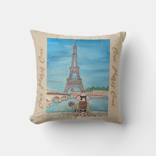 Oui Paris Oui Beige Throw Pillow Women Of Travel