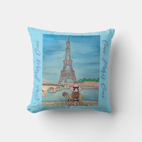 Oui Paris Oui Blue Throw Pillow Women Of Travel