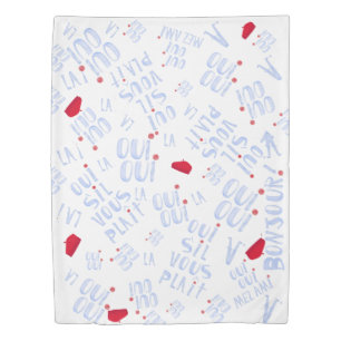 Oui Red Beret Bonjour Cute French Hello Duvet Cover