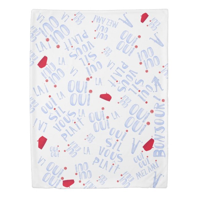 Oui Red Beret Bonjour Cute French Hello  Duvet Cover (Front)