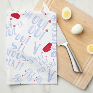 Oui Red Beret Bonjour Cute French Hello Kitchen Towel