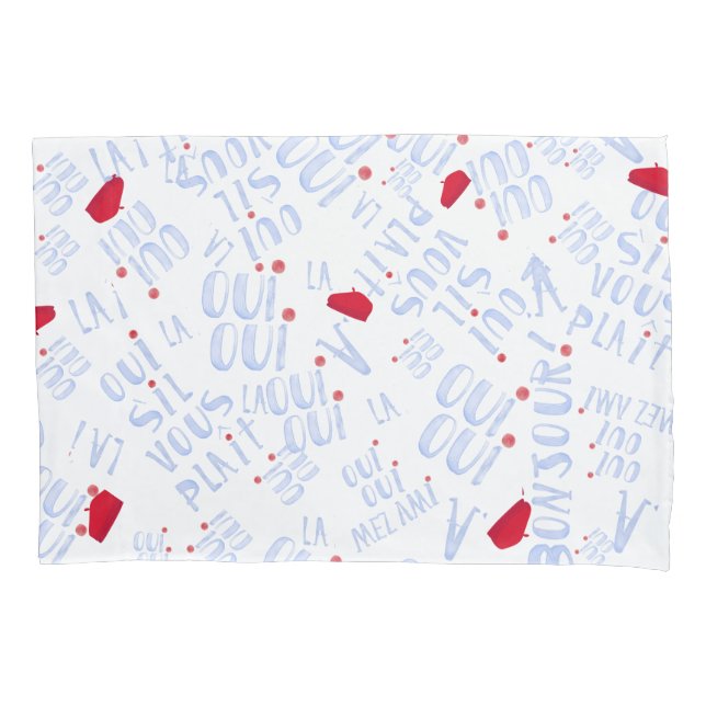 Oui Red Beret Bonjour Cute French Hello  Pillow Case (Front)