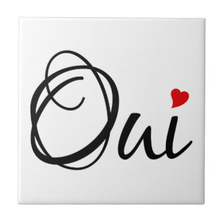 Oui, yes, French word art with red heart Ceramic Tile
