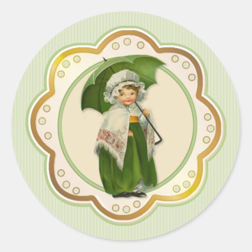 Ould Ireland Irish Umbrella Girl Classic Round Sticker