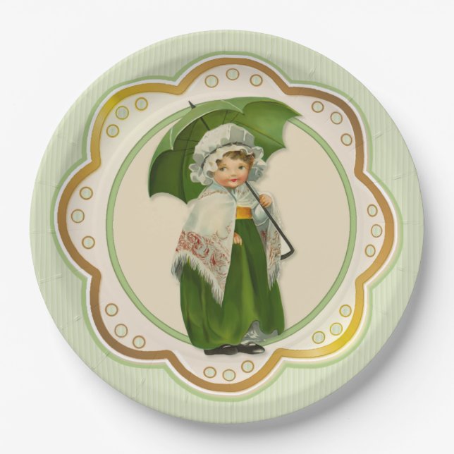 Ould Ireland Irish Umbrella Girl Paper Plates (Front)
