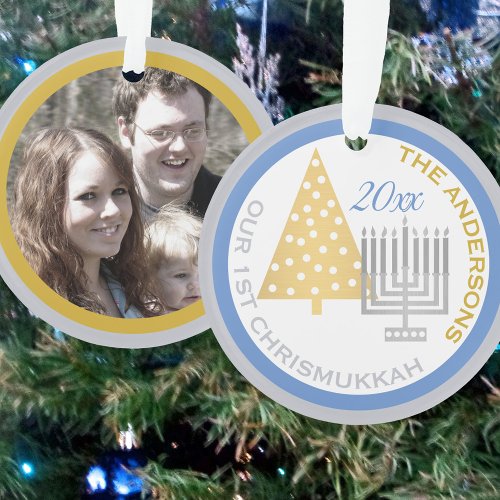 Our 1st Chrismukkah Menorah Tree Keepsake Photo Ornament