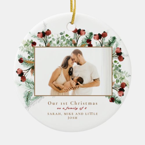 Our 1st Christmas as a Family of 3 Photo White Ceramic Ornament