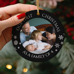 Our 1st Christmas As A Family Of 4 Christmas Ornament<br><div class="desc">Capture the firsts of a growing family with this stylish photo Christmas tree ornament. Cherish your memories in a new and unique way- featuring your favourite family picture bordered by elegant black, accompanied by the text 'OUR FIRST CHRISTMAS AS A FAMILY OF 4'. The best part? All text is customizable,...</div>
