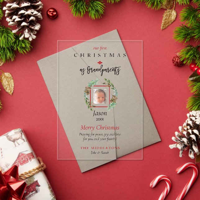 Our 1st Christmas As Grandparents Acrylic Photo Invitations (Insitu (Holiday))