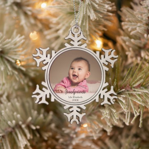 Our 1st Christmas as Grandparents Baby Photo Snowflake Pewter Christmas Ornament