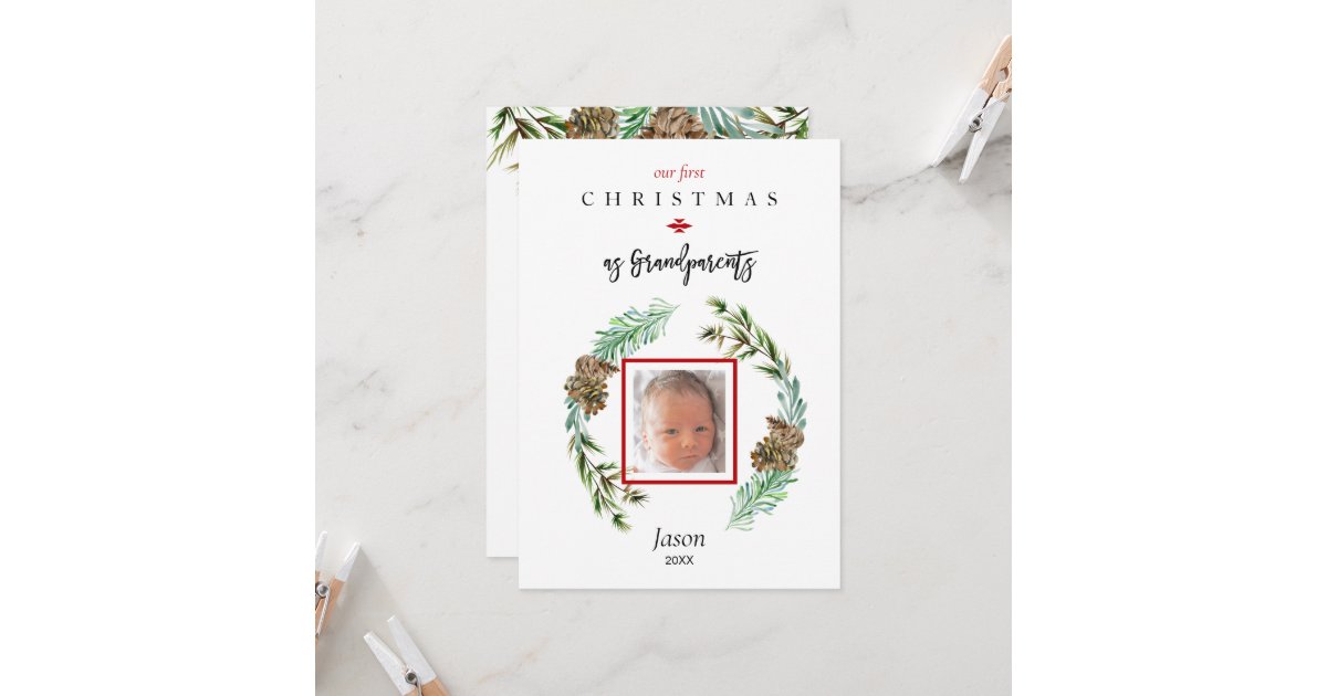 Our 1st Christmas As Grandparents Child Photo Card | Zazzle