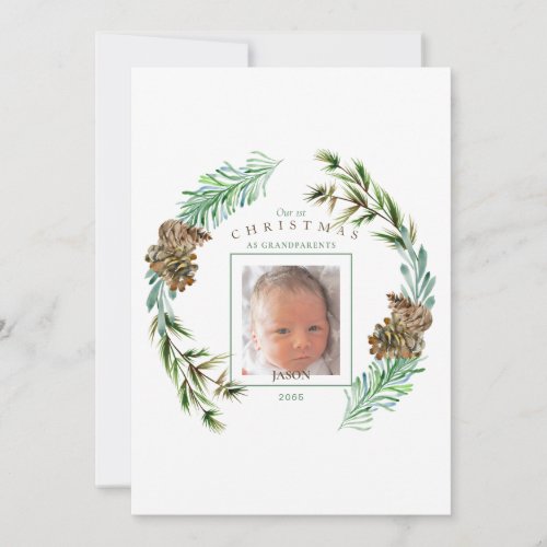 Our 1st Christmas As Grandparents Foliage Photo  Invitation