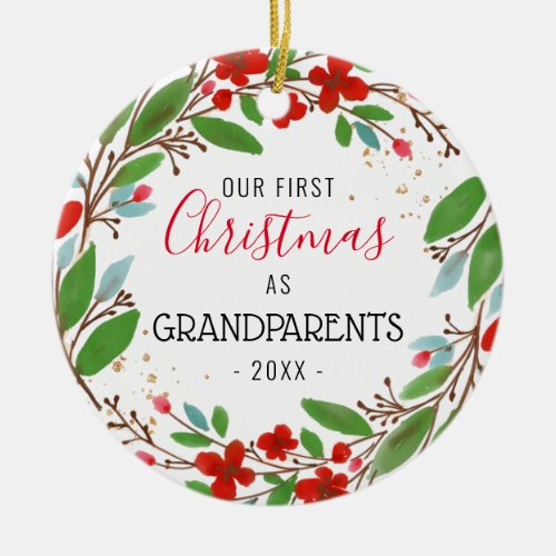 Our 1st Christmas as Grandparents  Wreath Photo Ceramic Ornament