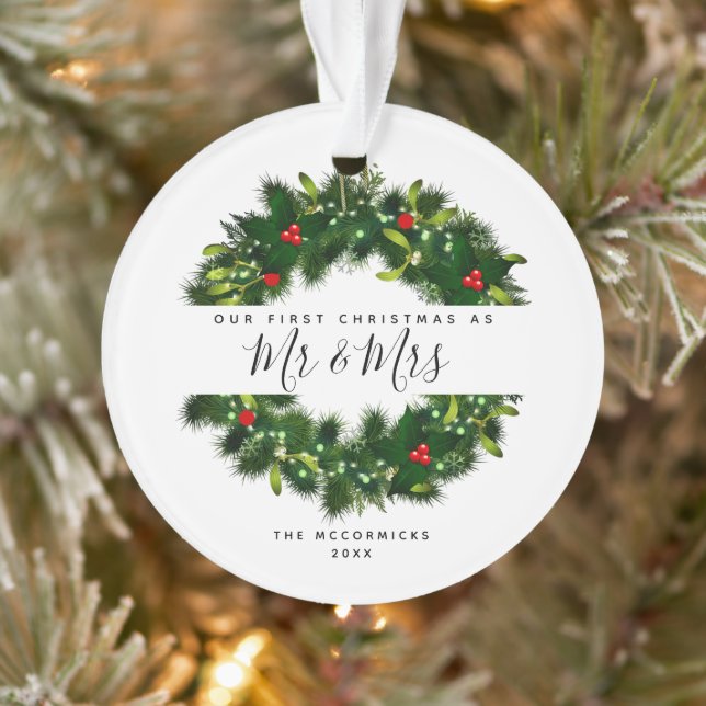Our 1st Christmas As Mr and Mrs Handwritten Script Ornament (Tree)