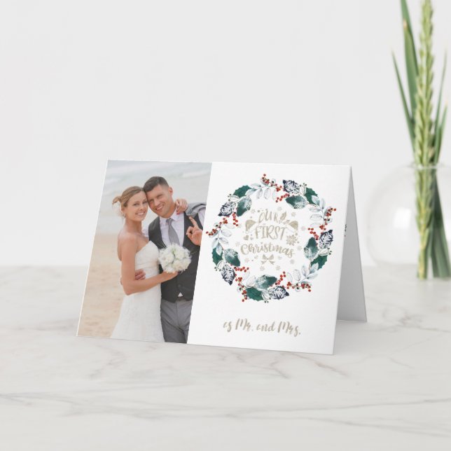 Our 1st Christmas As Mr. and Mrs. Wreath Photo Card (Front)