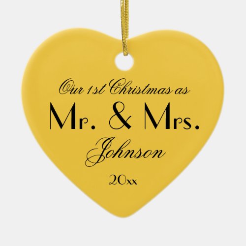 Our 1st Christmas As Mr  Mrs Chic Keepsake Yellow Ceramic Ornament