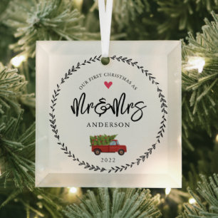 Our 1st Christmas As Mr. & Mrs.  Glass Ornament