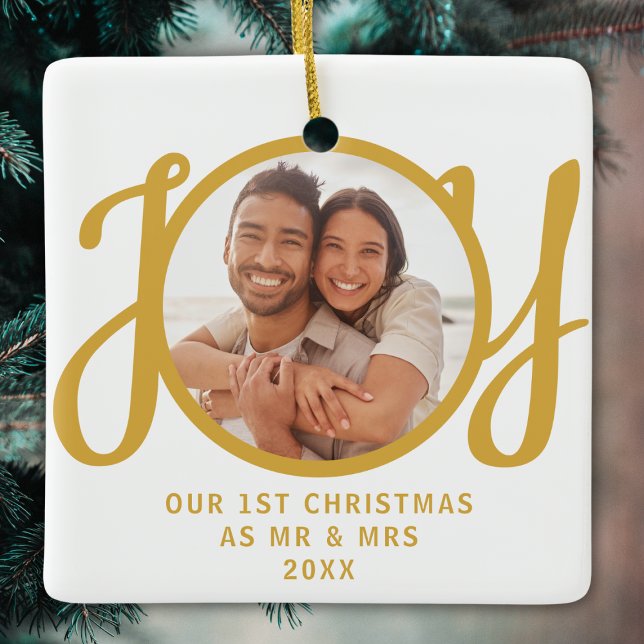Our 1st Christmas As Mr & Mrs Photo Gold Keepsake Ceramic Ornament (Creator Uploaded)