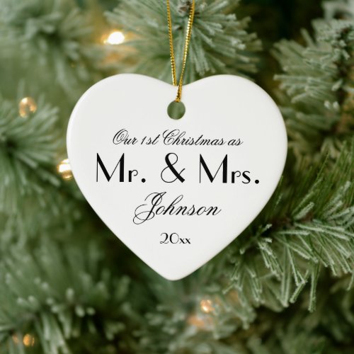 Our 1st Christmas As Mr  Mrs Simple Script Chic Ceramic Ornament