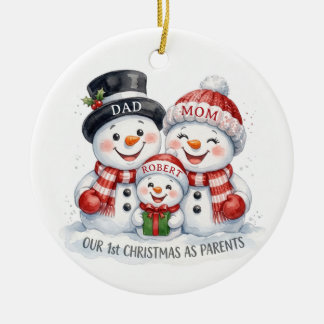 Our 1st Christmas As Parents Snowman 2026 Ceramic Ornament