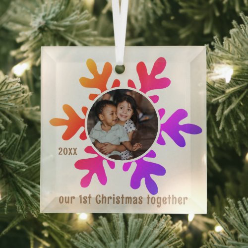 Our 1st Christmas Colorful Snowflake Kids Photo Glass Ornament