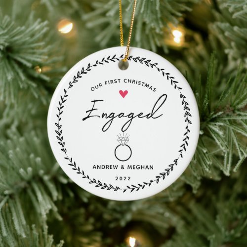 Our 1st Christmas Engaged Ceramic Ornament