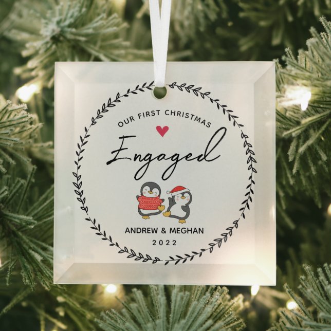 Our 1st Christmas Engaged Glass Ornament (Insitu)