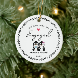 Our 1st Christmas Engaged Penguin Ceramic Ornament