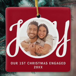 Our 1st Christmas Engaged Photo Red Keepsake Ceramic Ornament
