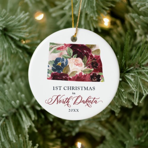 Our 1st Christmas In North Dakota Personalized ND Ceramic Ornament