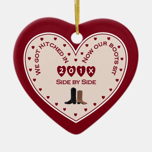 Our 1st Christmas Married Country Western Ceramic Ornament (Front)