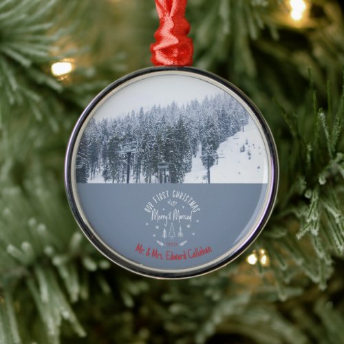 Our 1st Christmas Married  Merry Honeymoon Photo Metal Ornament
