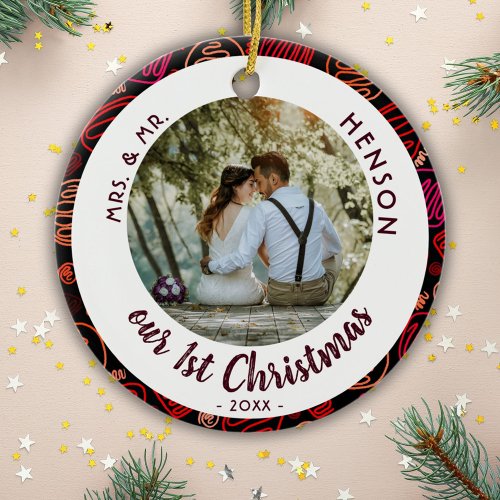 Our 1st Christmas Newly Weds Couple Photo Ceramic Ornament