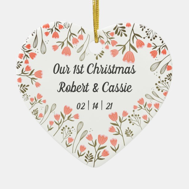 Our 1st Christmas Personalized Wedding Ceramic Ornament (Front)