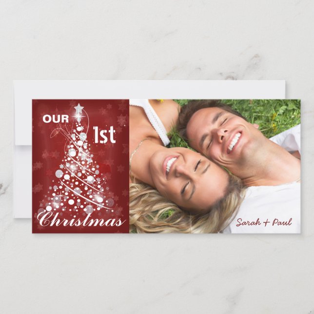 Our 1ST Christmas Photo Modern Christmas Tree Holiday Card (Front)