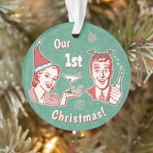Our 1st Christmas Retro Midcentury Husband Wife Ornament