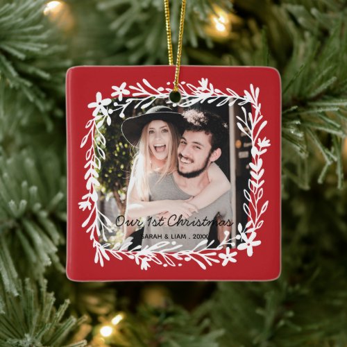 Our 1st christmas rustic country farmhouse photo ceramic ornament