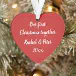 Our 1st Christmas together Acrylic heart ornament<br><div class="desc">Our 1st Christmas together acrylic heart ornament. Romantic x-mas tree decoration for couple, newlyweds, boyfriend and girlfriend, husband and wife, spouse, newly weds, honeymooners, bride and groom, lovers etc. Bright red love symbol with vintage handwritten hand lettering calligraphy typography. Heart shape design with white ribbon for hanging it up. Don't...</div>