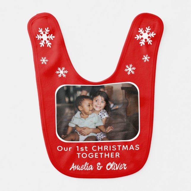 Our 1st Christmas Together Baby`s First Photo Baby Bib (Front)