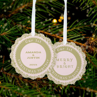 Our 1st Christmas together Gold Wreath on rose - Ornament Card