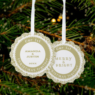 Our 1st Christmas together Gold Wreath on white - Ornament Card