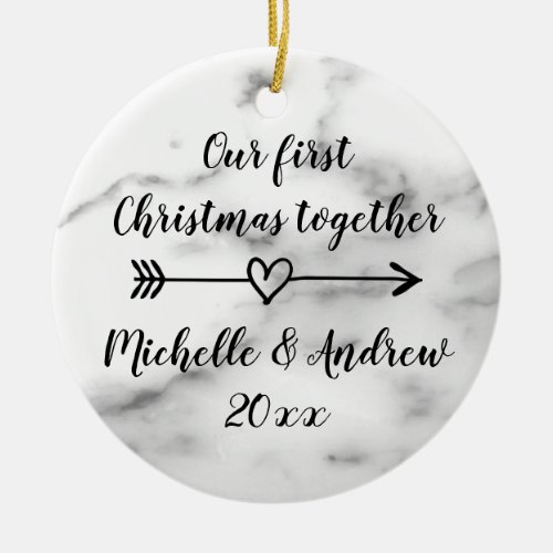 Our 1st Christmas together marble print custom Ceramic Ornament