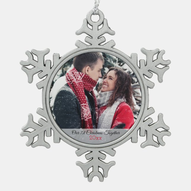 Our 1st Christmas Together Photo Snowflake Pewter Christmas Ornament (Front)