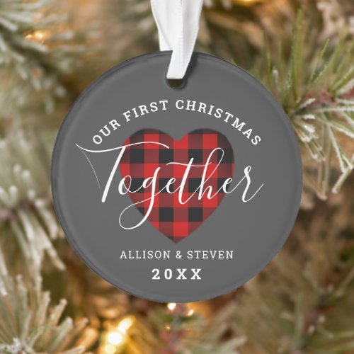 Our 1st Christmas Together Rustic Heart Monogram Ornament