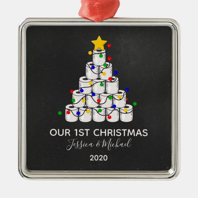Our 1st Christmas Toilet Paper Tree 2020 Metal Ornament (Front)