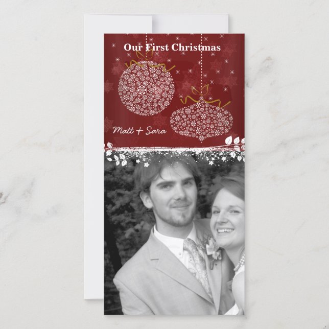 Our 1st Christmas White Ornaments Photo Card (Front)